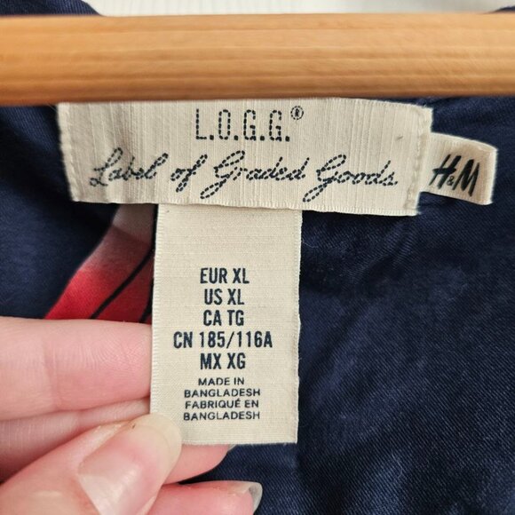 H&M L.O.G.G. Label of Graded Goods 100% Cotton Men's XL Navy Blue Hawaiian Shirt - Picture 4 of 8